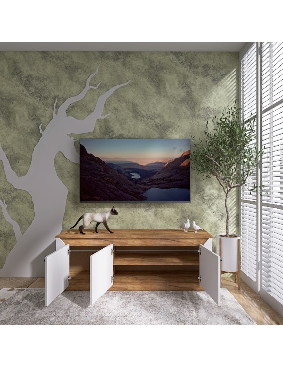 Тумба під телевізор Еверест Нордік ТВ-1500 Білий + Дуб крафт золотий (DTM-5541)