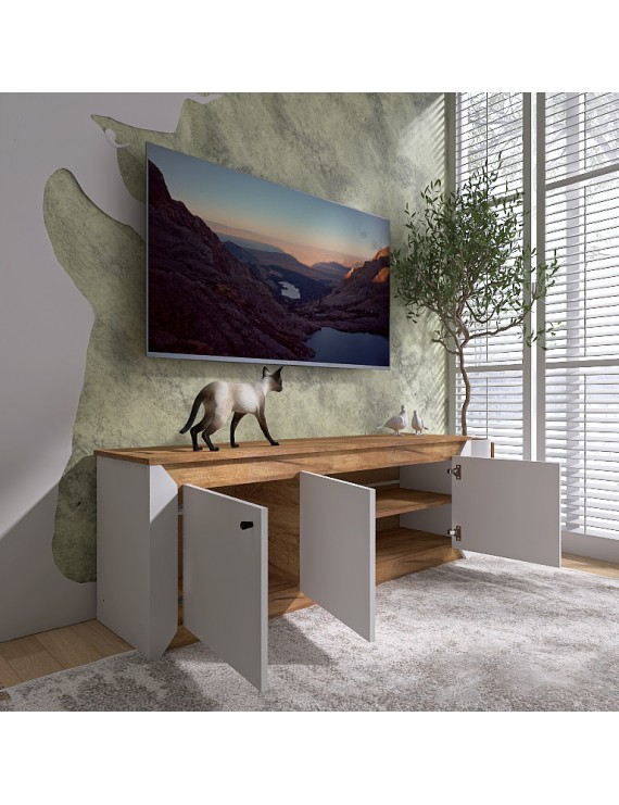 Тумба під телевізор Еверест Нордік ТВ-1500 Білий + Дуб крафт золотий (DTM-5541)