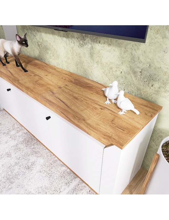 Тумба під телевізор Еверест Нордік ТВ-1500 Білий + Дуб крафт золотий (DTM-5541)