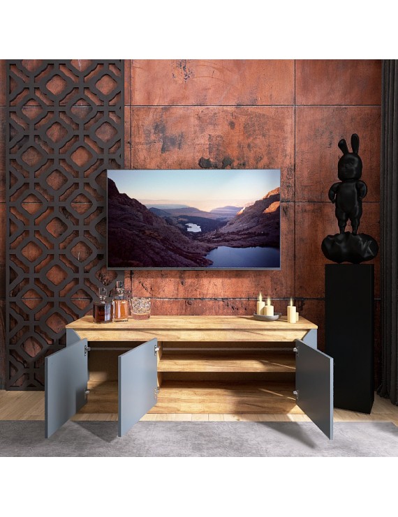 Тумба під телевізор Еверест Нордік ТВ-1500 Графіт + Дуб крафт золотий (DTM-5542)