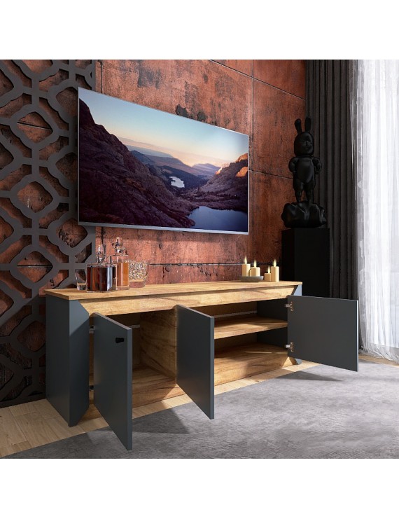 Тумба під телевізор Еверест Нордік ТВ-1500 Графіт + Дуб крафт золотий (DTM-5542)