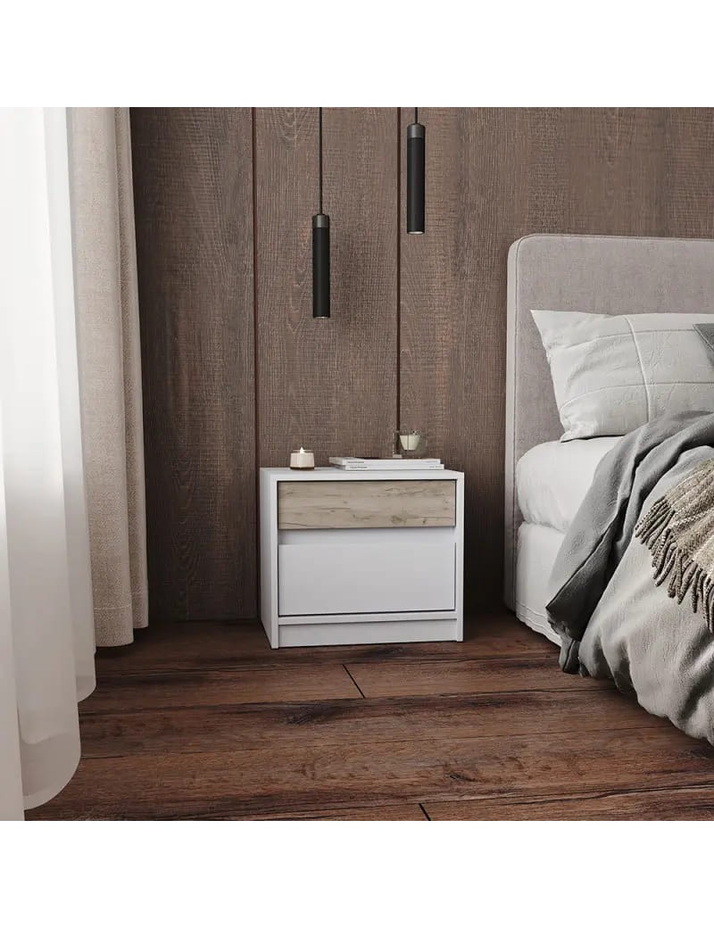 Тумба приліжкова Еверест Стайл-500 50,2х39х44,2 см Німфея Альба (білий)/Дуб краф сірий (DTM-071161)