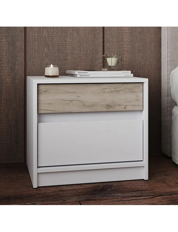 Тумба приліжкова Еверест Стайл-500 50,2х39х44,2 см Німфея Альба (білий)/Дуб краф сірий (DTM-071161)