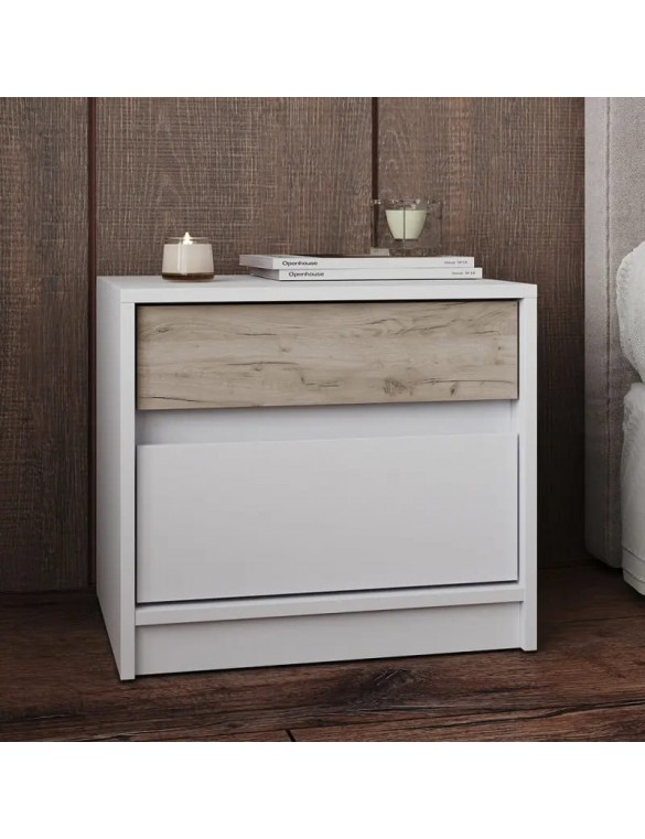 Тумба приліжкова Еверест Стайл-500 50,2х39х44,2 см Німфея Альба (білий)/Дуб краф сірий (DTM-071161)