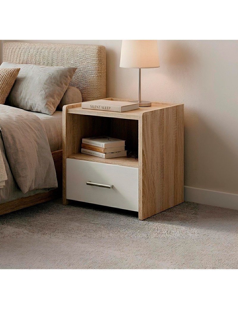 Тумба біля ліжка Еверест Т-1 40х40х40 Дуб сонома/Білий (DTM-073860)