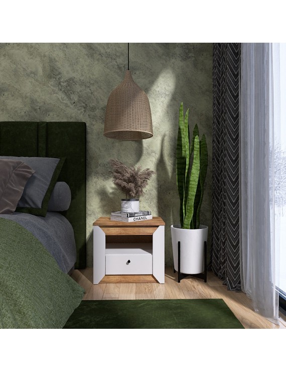 Тумба приліжкова Еверест Нордік-500 Білий + Дуб крафт золотий (DTM-5543)