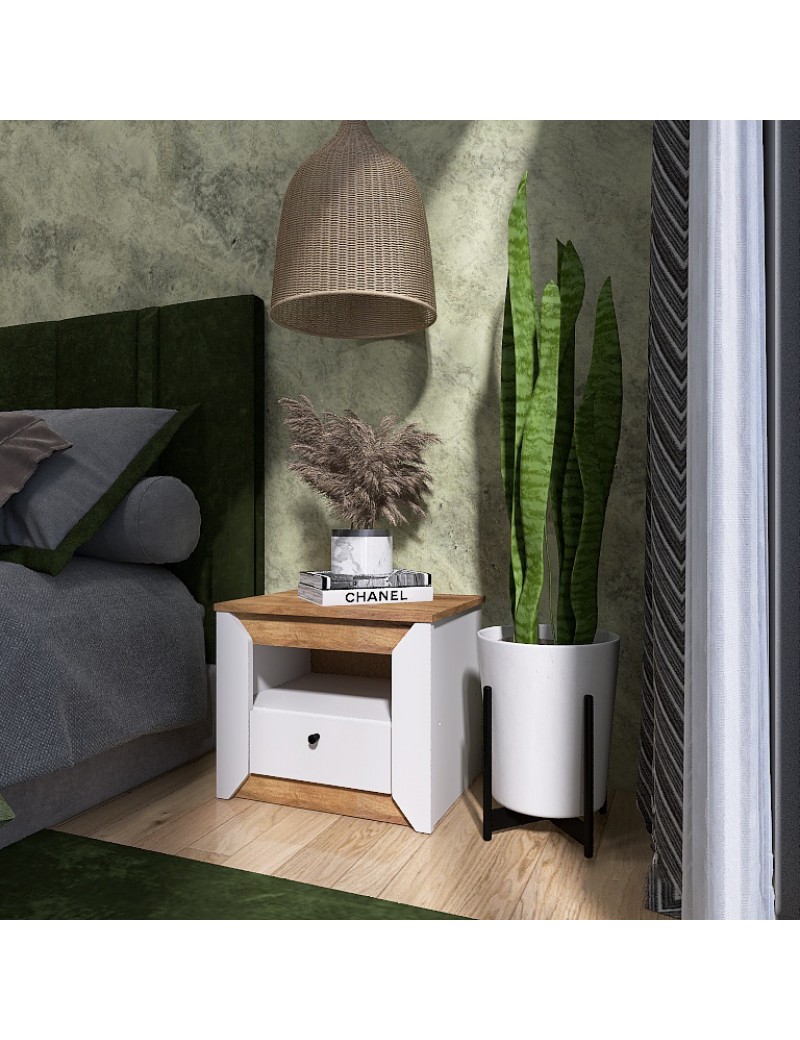 Тумба приліжкова Еверест Нордік-500 Білий + Дуб крафт золотий (DTM-5543)