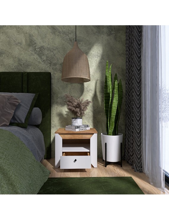 Тумба приліжкова Еверест Нордік-500 Білий + Дуб крафт золотий (DTM-5543)