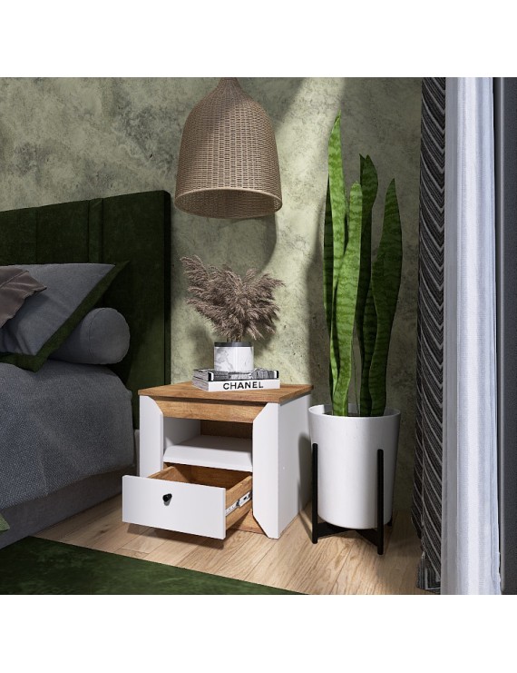 Тумба приліжкова Еверест Нордік-500 Білий + Дуб крафт золотий (DTM-5543)