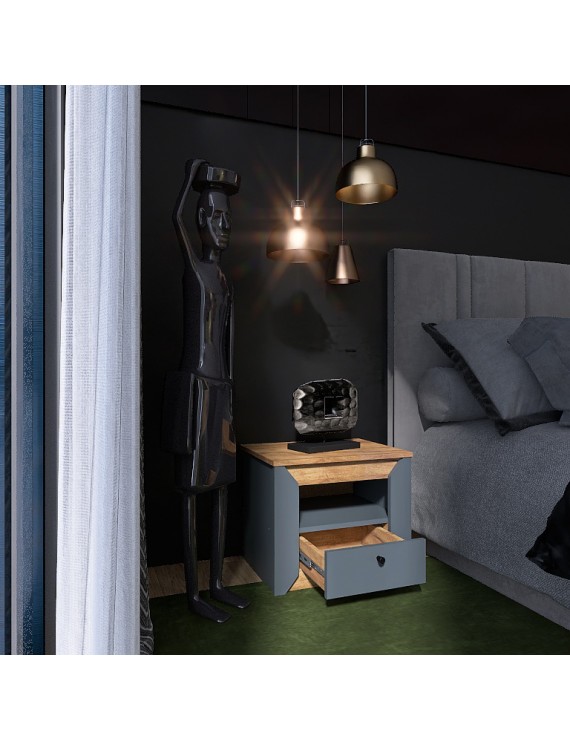 Тумба приліжкова Еверест Нордік-500 Графіт + Дуб крафт золотий (DTM-5544)