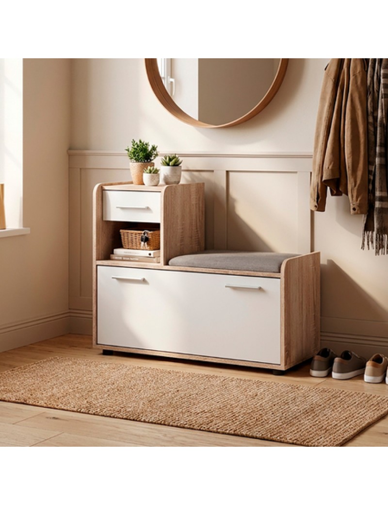 Тумба для взуття Еверест Тандем (ліва) Дуб сонома/Білий (DTM-073854)