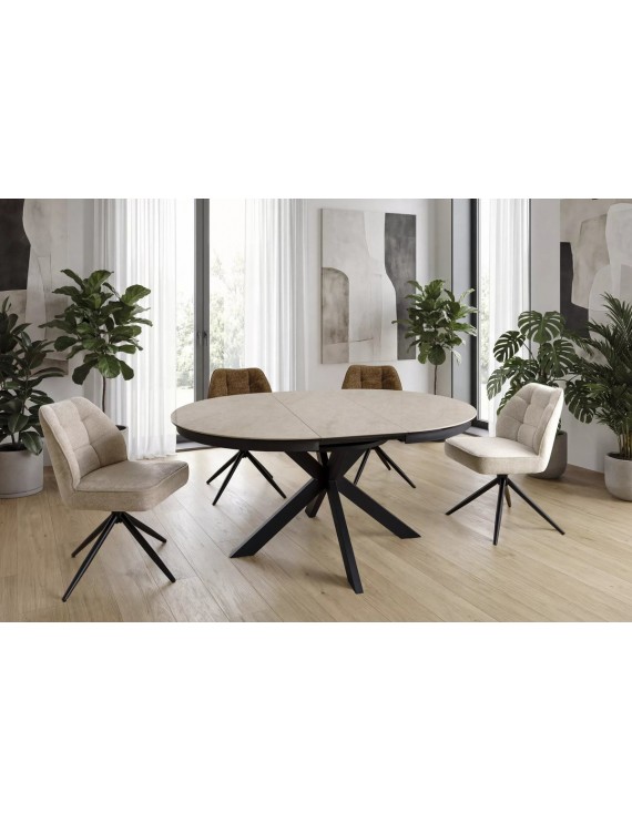 Стіл PORTO CERAMIC 120(160)*120 бежевий TAJ MAHAL/чорний