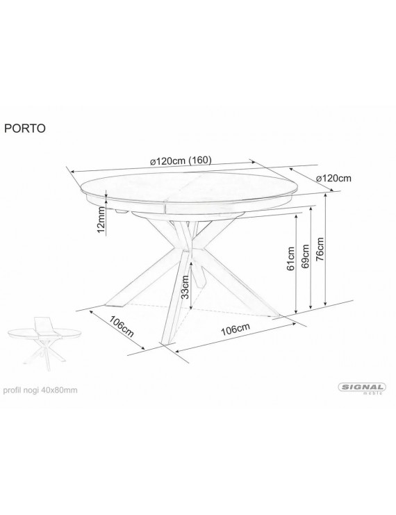 Стіл PORTO CERAMIC 120(160)*120 бежевий TAJ MAHAL/чорний