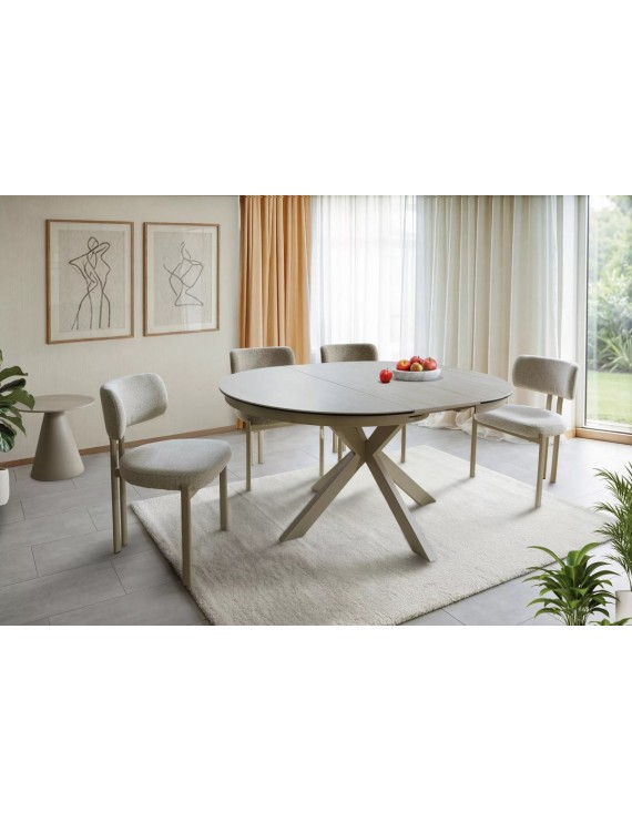 Стіл PORTO CERAMIC 120(160)*120 бежевий травертин/кашемір