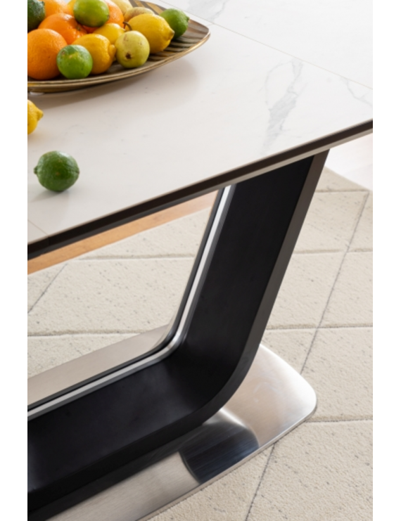 Стіл ARMANI CERAMIC білий ефект мармуру/ чорний мат 160(220)X90