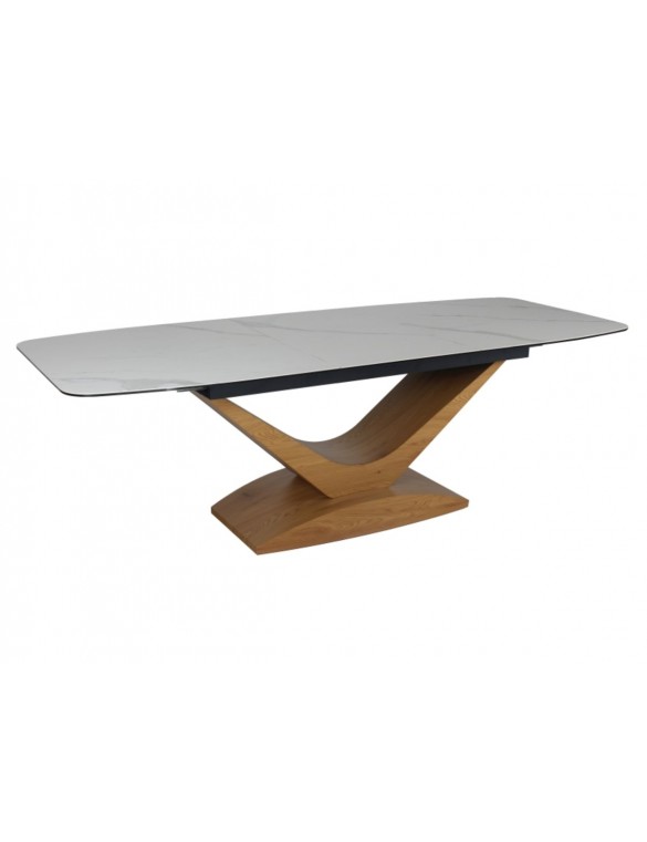 Стіл DOLCE CERAMIC 180(240)*95 білий STATUARIO VENATO/дуб