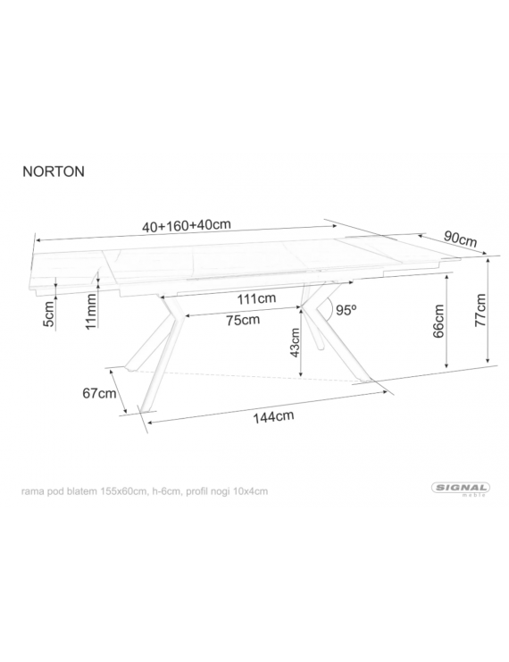 Стіл NORTON 160(240)*90 чорний