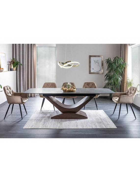 Стіл DOLCE CERAMIC сірий мармур/горіх 180(240)X95