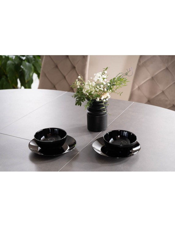 Стіл PORTO CERAMIC 120(160)*120 тем.сірий ефект мармуру/чорний мат