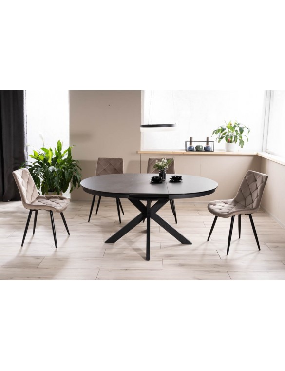 Стіл PORTO CERAMIC 120(160)*120 тем.сірий ефект мармуру/чорний мат