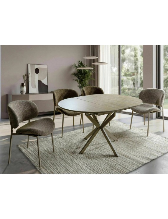 Стіл GASTON CERAMIC 100(135)*100 травертин/кашемір