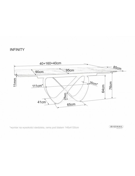 Стіл INFINITY CERAMIC 160(240)*95 білий PANDORO/мідний