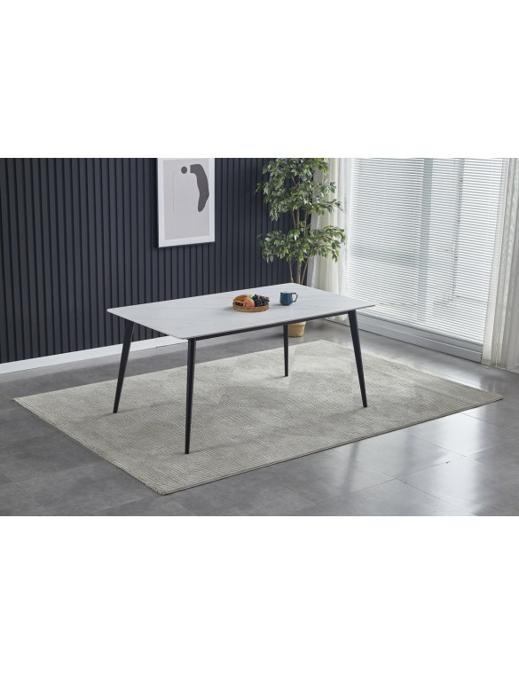 Стіл SABA CERAMIC 130*70 білий глянець/чорний каркас