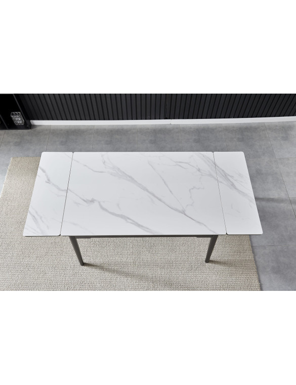 Стіл BONN II CERAMIC 140(200)*90 білий глянець/чорний каркас