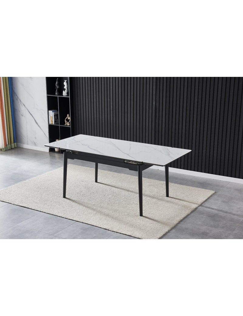 Стіл BONN II CERAMIC 140(200)*90 білий глянець/чорний каркас