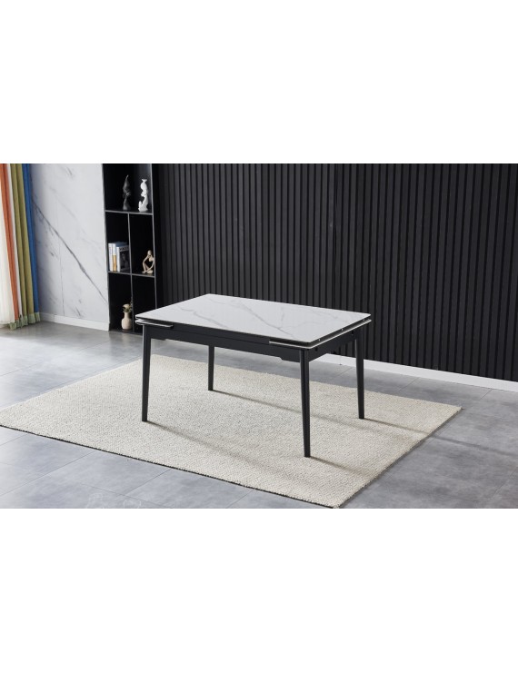 Стіл BONN II CERAMIC 140(200)*90 білий глянець/чорний каркас