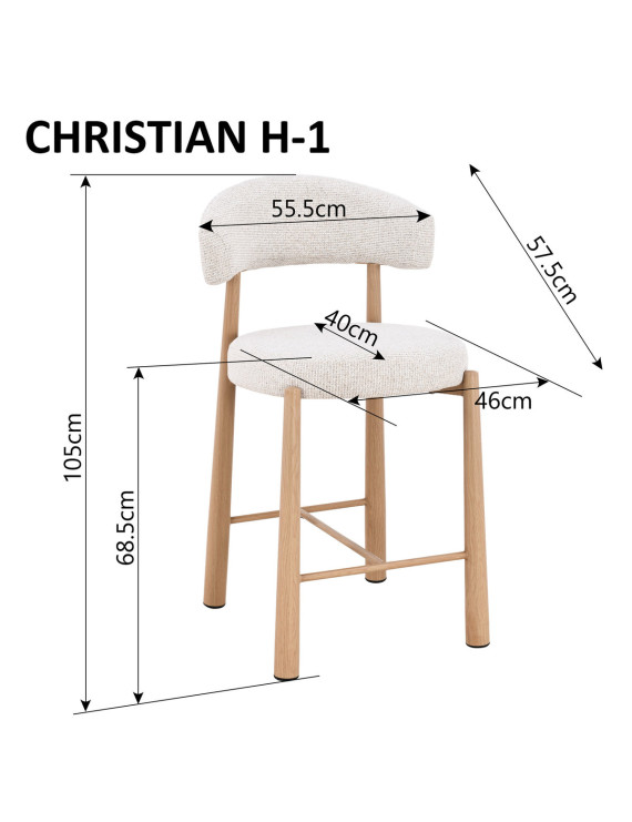 Барний стілець CHRISTIAN H-1 дуб метал/беж тк.