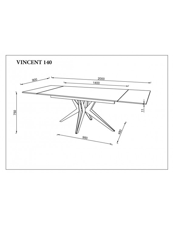 Стіл VINCENT CERAMIC 140(200)*90 графіт мат/чорний