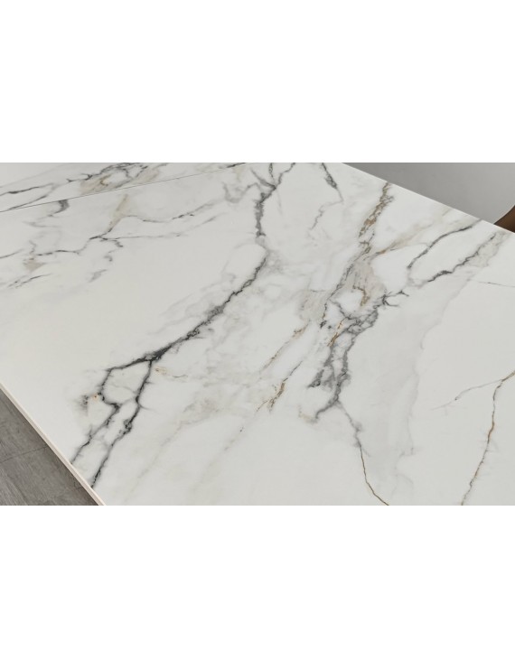 Стіл AGNES CERAMIC 160(240)*90 білий позолочений мат/коричневий