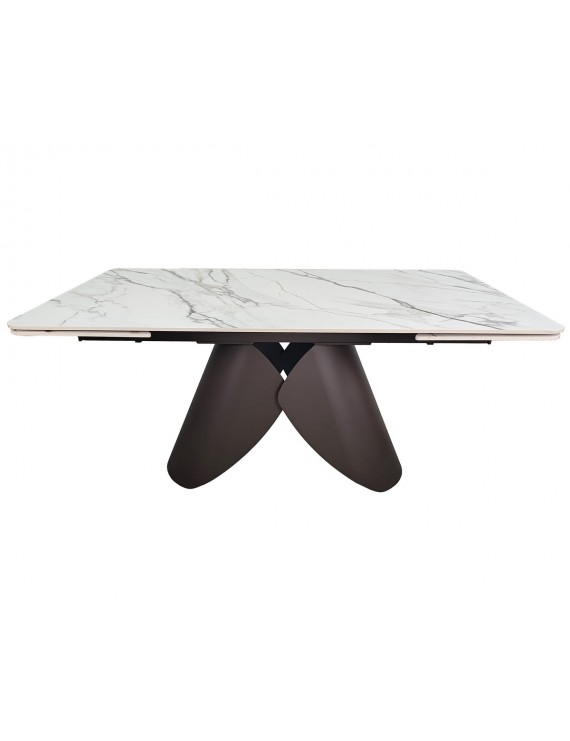 Стіл AGNES CERAMIC 160(240)*90 білий позолочений мат/коричневий