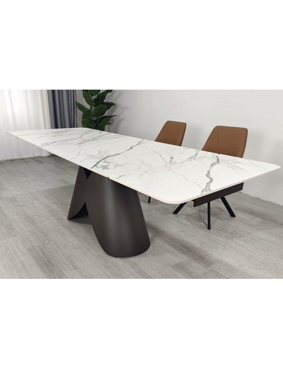 Стіл AGNES CERAMIC 160(240)*90 білий позолочений мат/коричневий