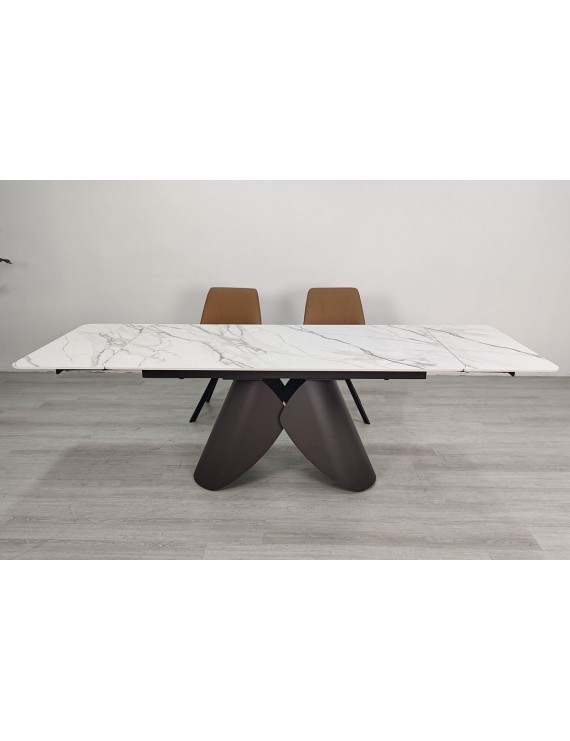 Стіл AGNES CERAMIC 160(240)*90 білий позолочений мат/коричневий