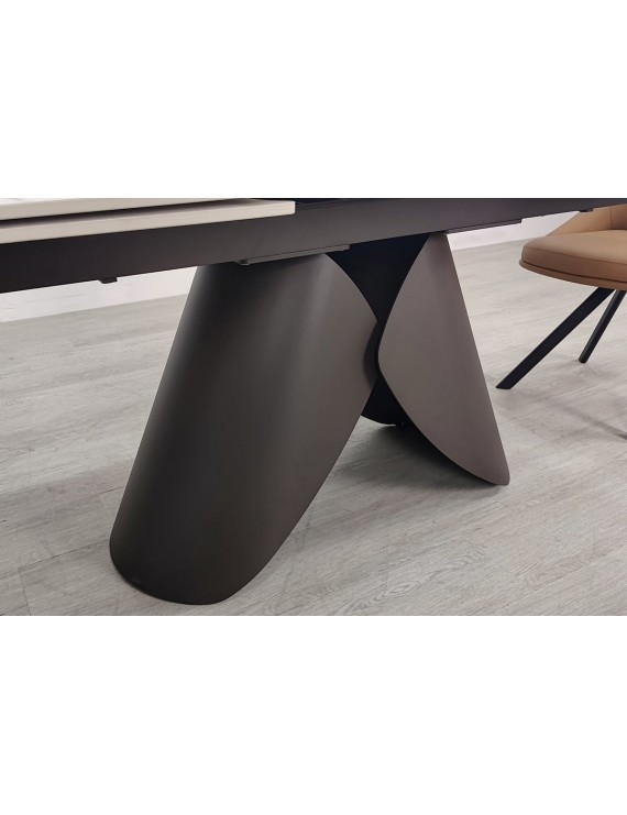 Стіл AGNES CERAMIC 160(240)*90 білий позолочений мат/коричневий