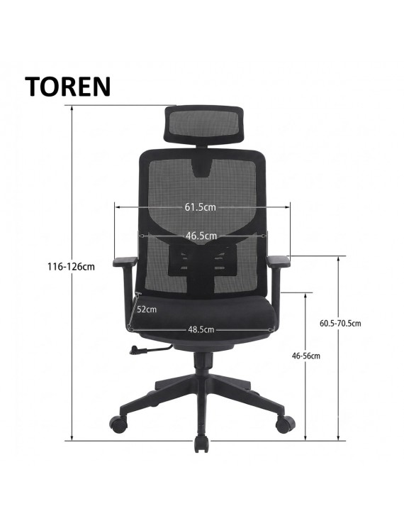 Крісло поворотне TOREN чорне/чорний каркас