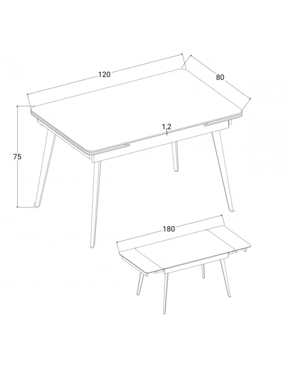 Стіл OSLO CERAMIC 120(180)*80 білий глянець/чорний каркас