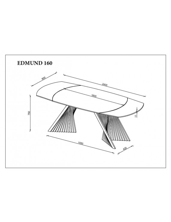 Стіл EDMUND CERAMIC 160(240)*90 білий мат/чорний