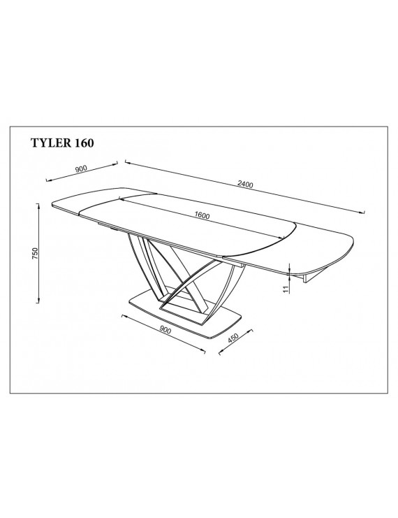 Стіл TYLER CERAMIC 160(240)*90 білий мат/чорний