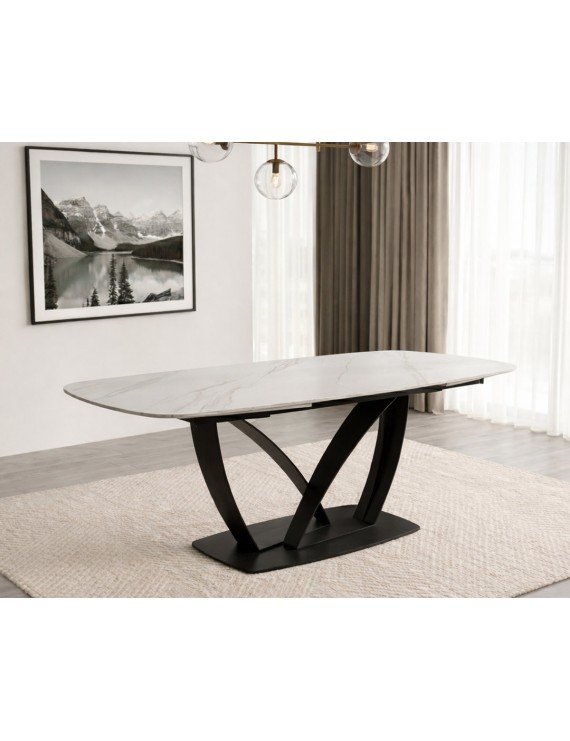 Стіл TYLER CERAMIC 160(240)*90 білий мат/чорний