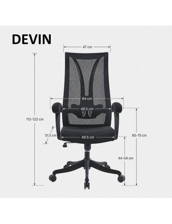 Крісло поворотне DEVIN чорне/чорний каркас