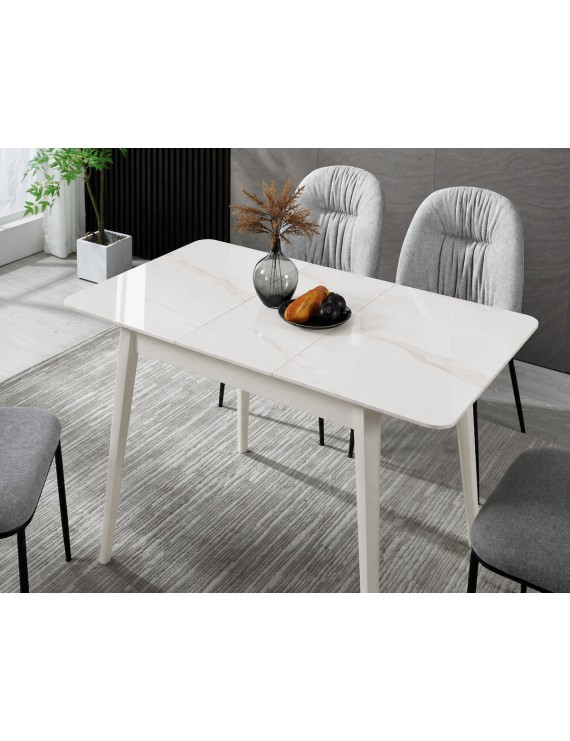 Стіл TALLINN CERAMIC 90(120)*70 білий глянець/кашемір