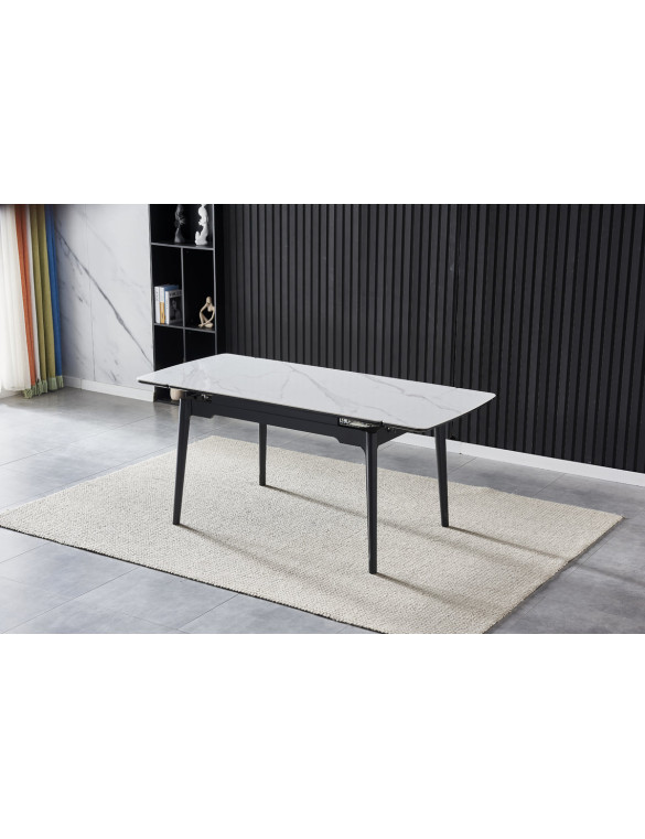 Стіл BONN CERAMIC 130(180)*80 білий глянець/чорний каркас