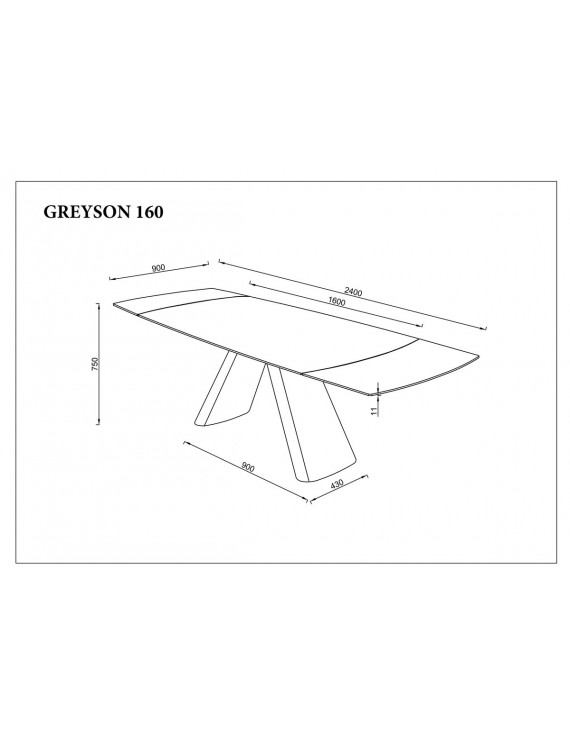 Стіл GREYSON CERAMIC 160(240)*90 сірий мат/чорний