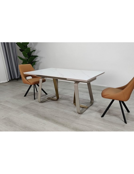 Стіл BIANCO LUXE CERAMIC 160(240)*90 білий мат/кашемір+золото