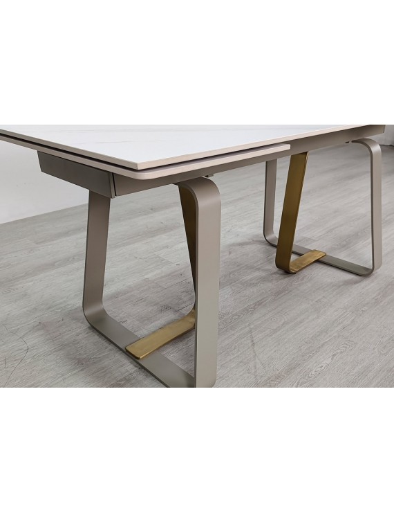 Стіл BIANCO LUXE CERAMIC 160(240)*90 білий мат/кашемір+золото