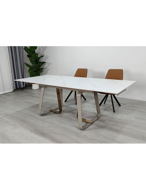 Стіл BIANCO LUXE CERAMIC 160(240)*90 білий мат/кашемір+золото