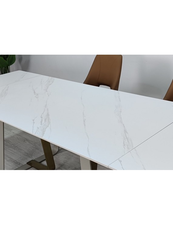 Стіл BIANCO LUXE CERAMIC 160(240)*90 білий мат/кашемір+золото